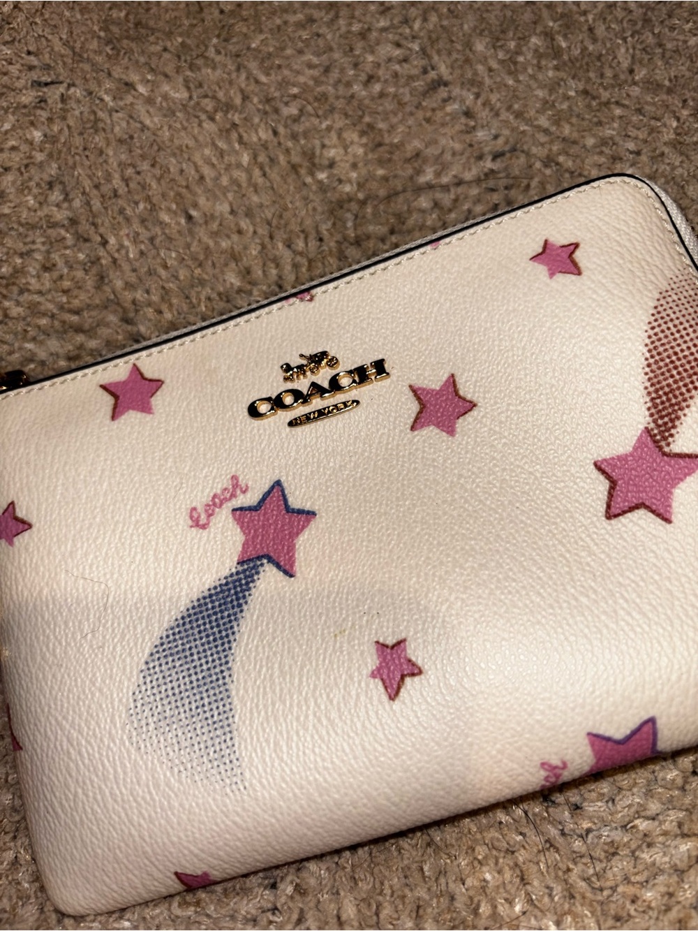 Coach White Pink Shooting Star Wristlet Pouch Wallet